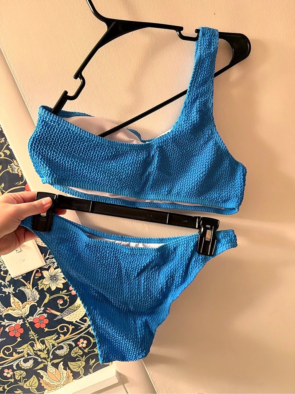 Blue one shoulder Textured Bikini Set Size Large